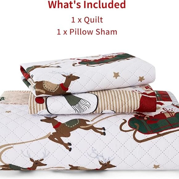 Christmas Twin Quilt Bedding Set, 2-Piece Snowman Printed Lightweight Reversible - Picture 6 of 7